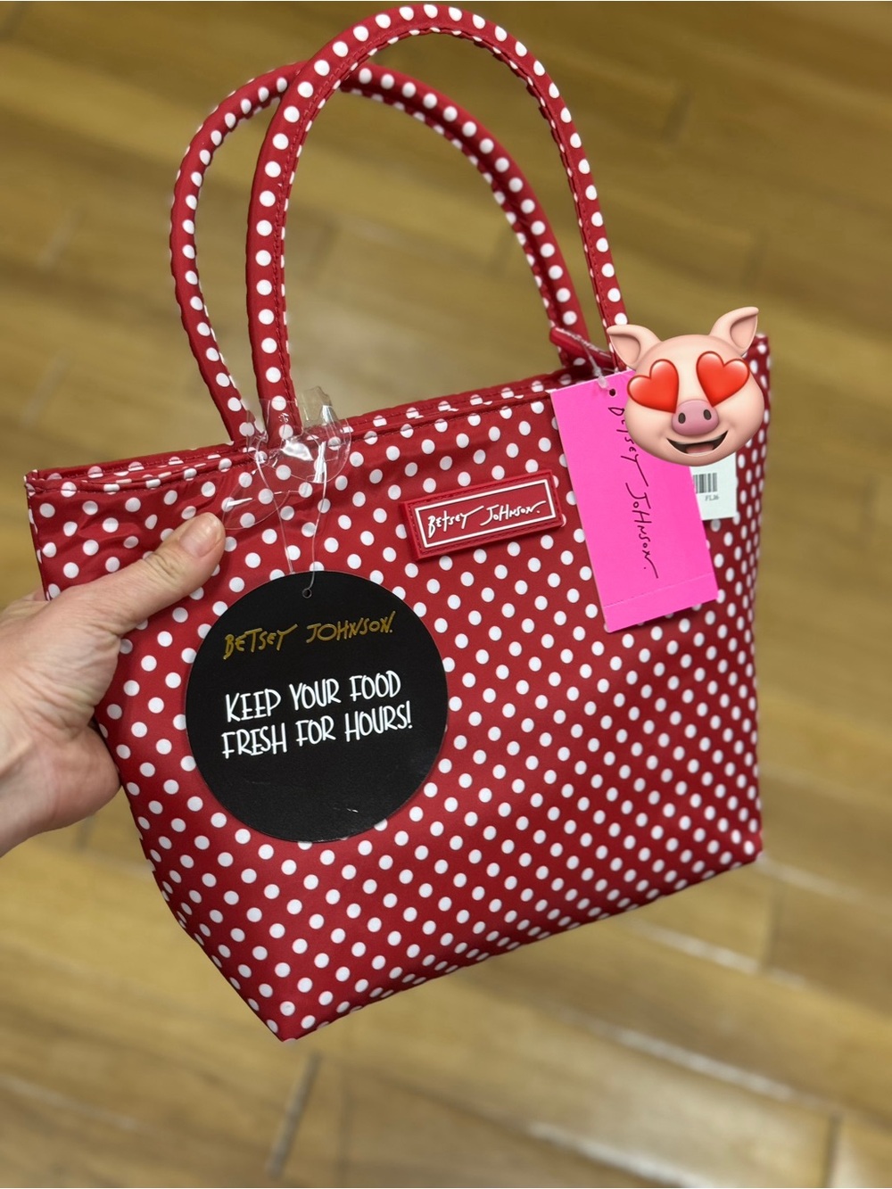 Betsey Johnson Red and White Polka Dot Insulated Tote - Picture 2 of 2